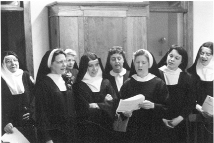 Feb. 2, 1969   Singing: Spouse of Christ - picture taken by John Howard Griffin  (Sisters Veronica, Miriam and Teresa are not on this picture)